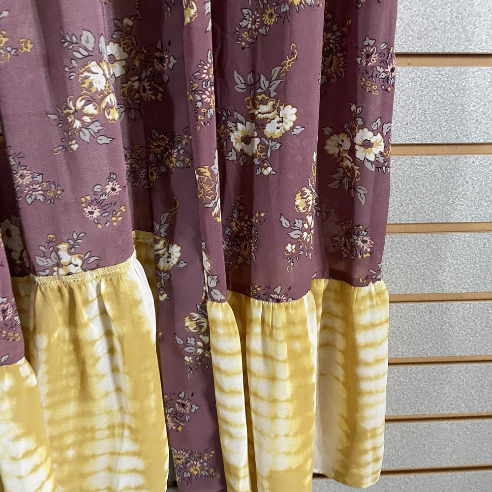 Cato Purple Yellow Floral L Kimono Open Front Ruffle Sleeves - Picture 2 of 9